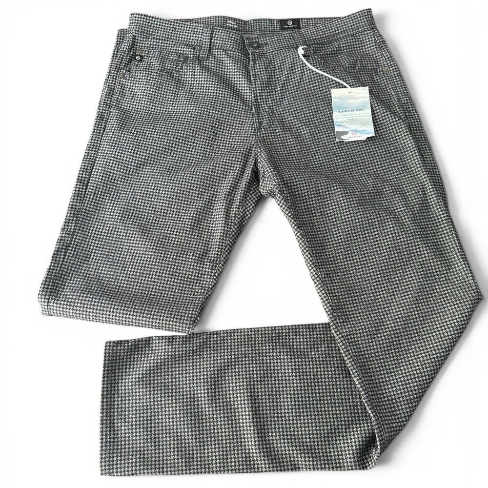 AG Adriano Goldschmied Tellis Modern Slim Pants Houndstooth Gray Mens 35x34 NWT